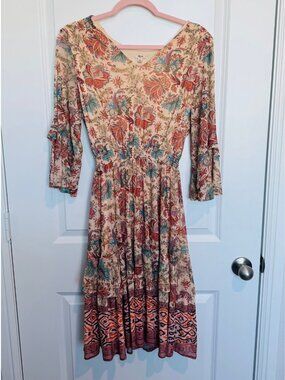 (2 for $15) Reba Floral Mixed Print Tiered Midi Dress Size M